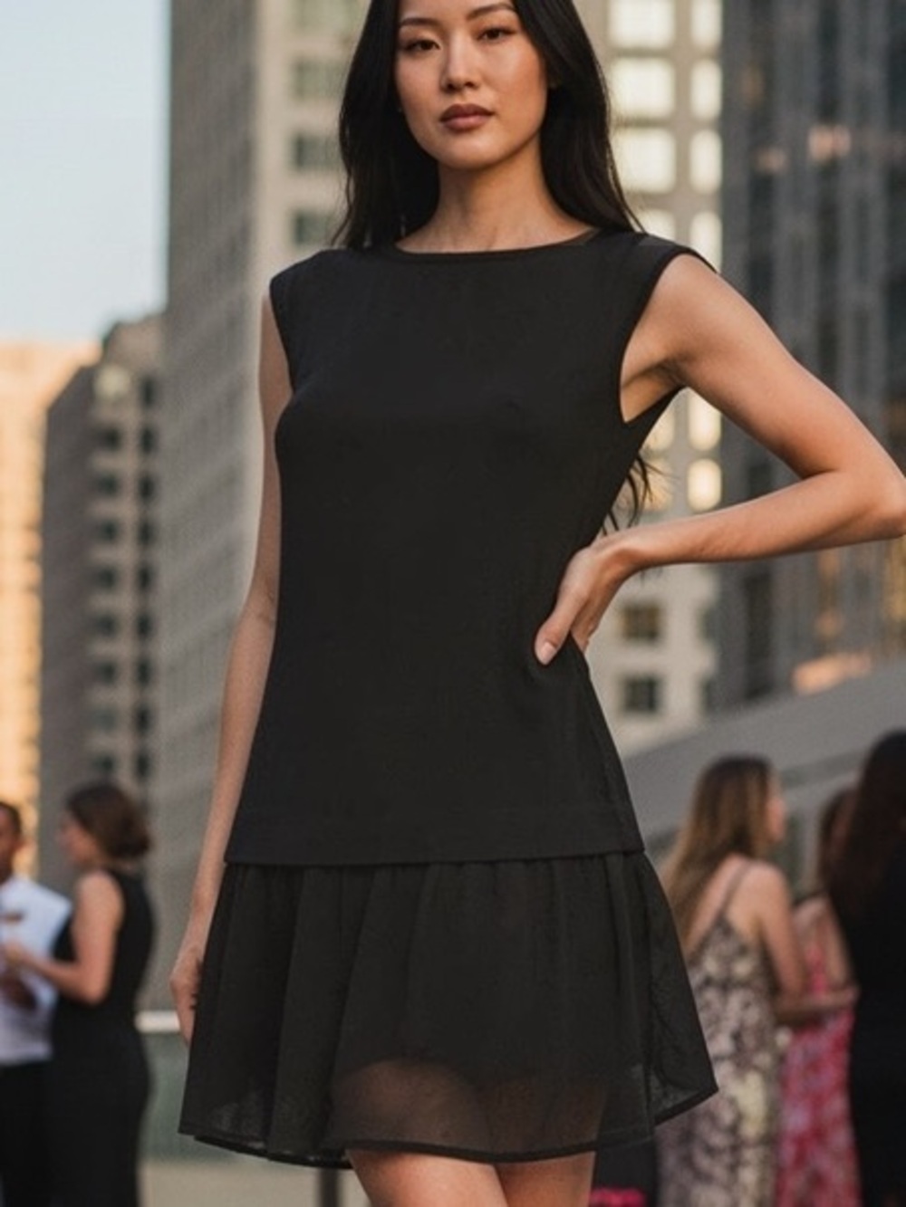Forever 21 Little Black Dress Mini- Sleeveless, Lined, Scoop Neck, Ruffled Lower